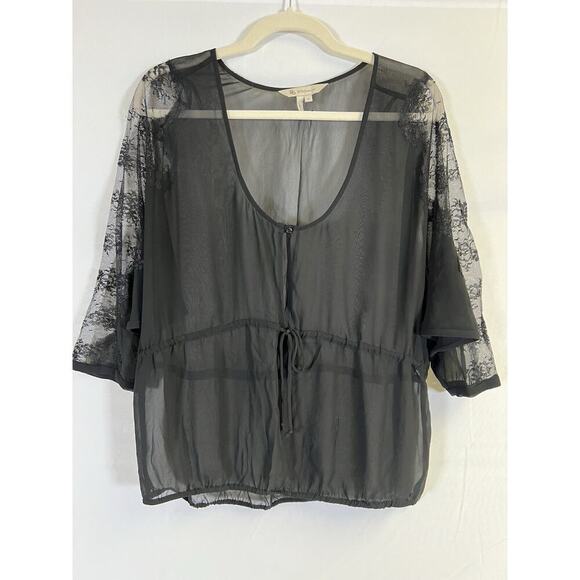 BCBG Tops - VTG BCBG Max AZRIA Sheer black blouse Size M lace cut out trim Wimsigoth